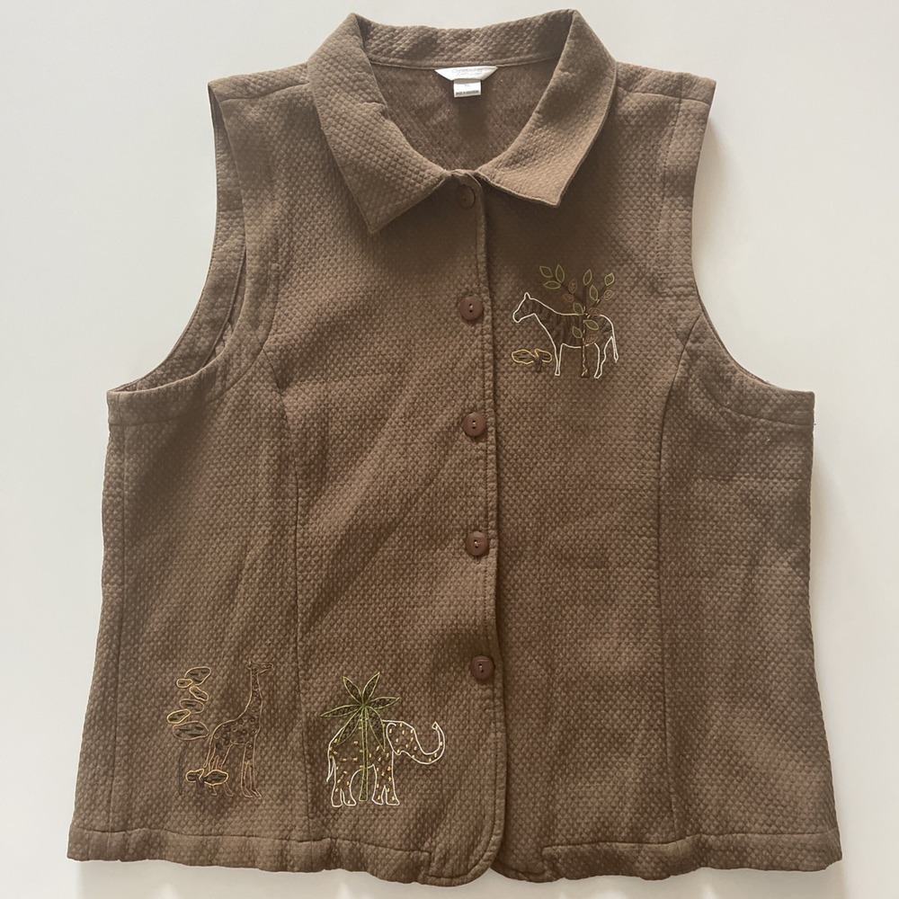 Christopher & Banks Women's Size XL Vest Safari Jungle Zebra Giraffe Elephant
